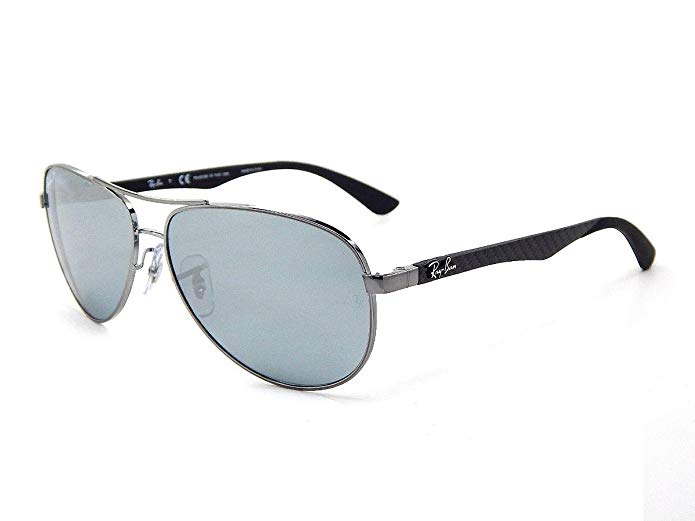 Ray Ban Carbon Fibre RB8313 004/K6 Shiny Gunmetal / Blue Mirror Silver Polar 58mm Sunglasses