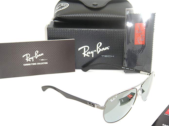 Ray-Ban Carbon Fibre RB 8313 004/k6 61mm Shiny Gunmetal / Blue Mirror Polarized